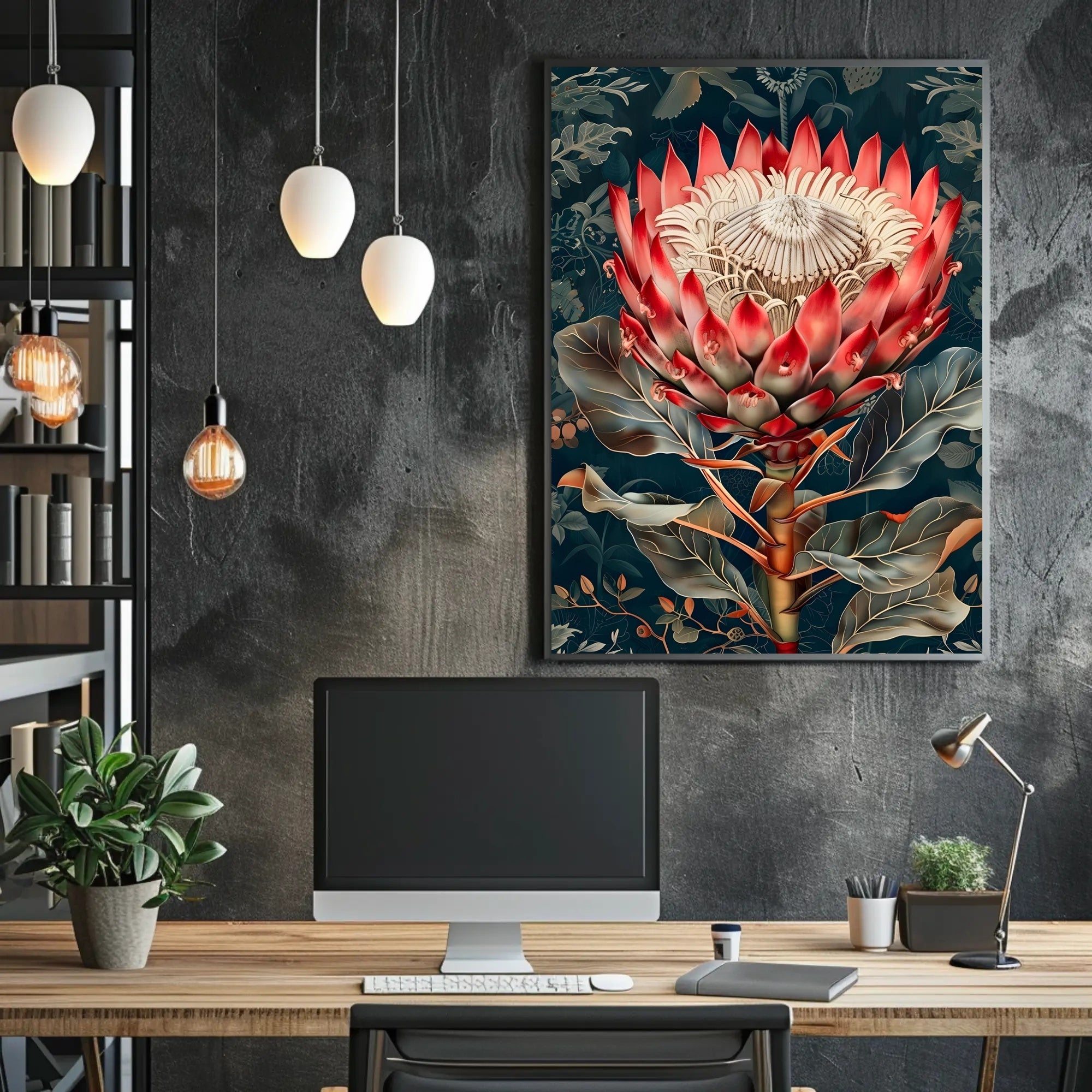 King Protea Botanical Art: Abstract or Artistic Poster