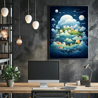 Whimsical Nightscape Poster with Dreamy Bear Creatures