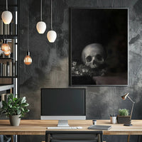 Dark Skull with Flowers: Classical Vanitas Artistic Poster PosterGoat