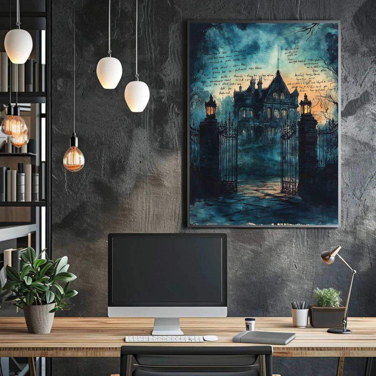 Gothic Twilight Mansion Art Print - Abstract, Artistic, or Pop Culture Poster