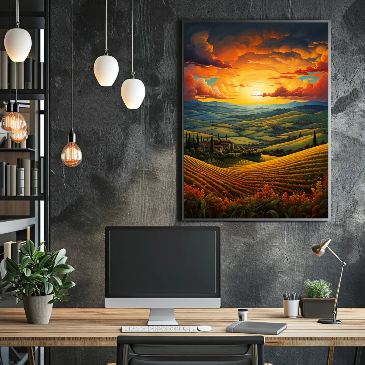 Tuscany Sunset Countryside Artistic Poster