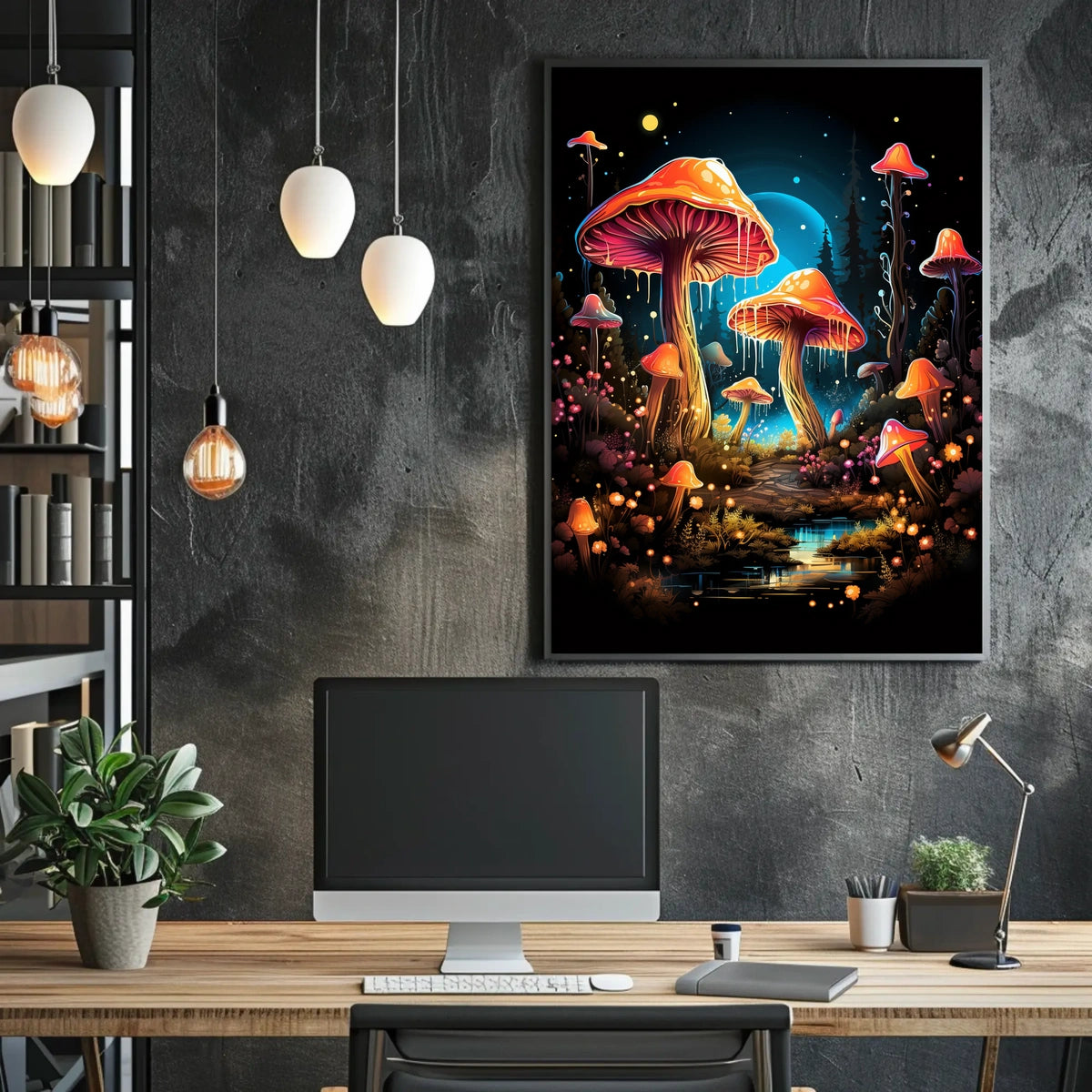 Enchanted Forest Glowing Mushrooms Fantasy Art Poster