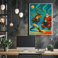 Festive Baseball Christmas Reindeer Fantasy Poster
