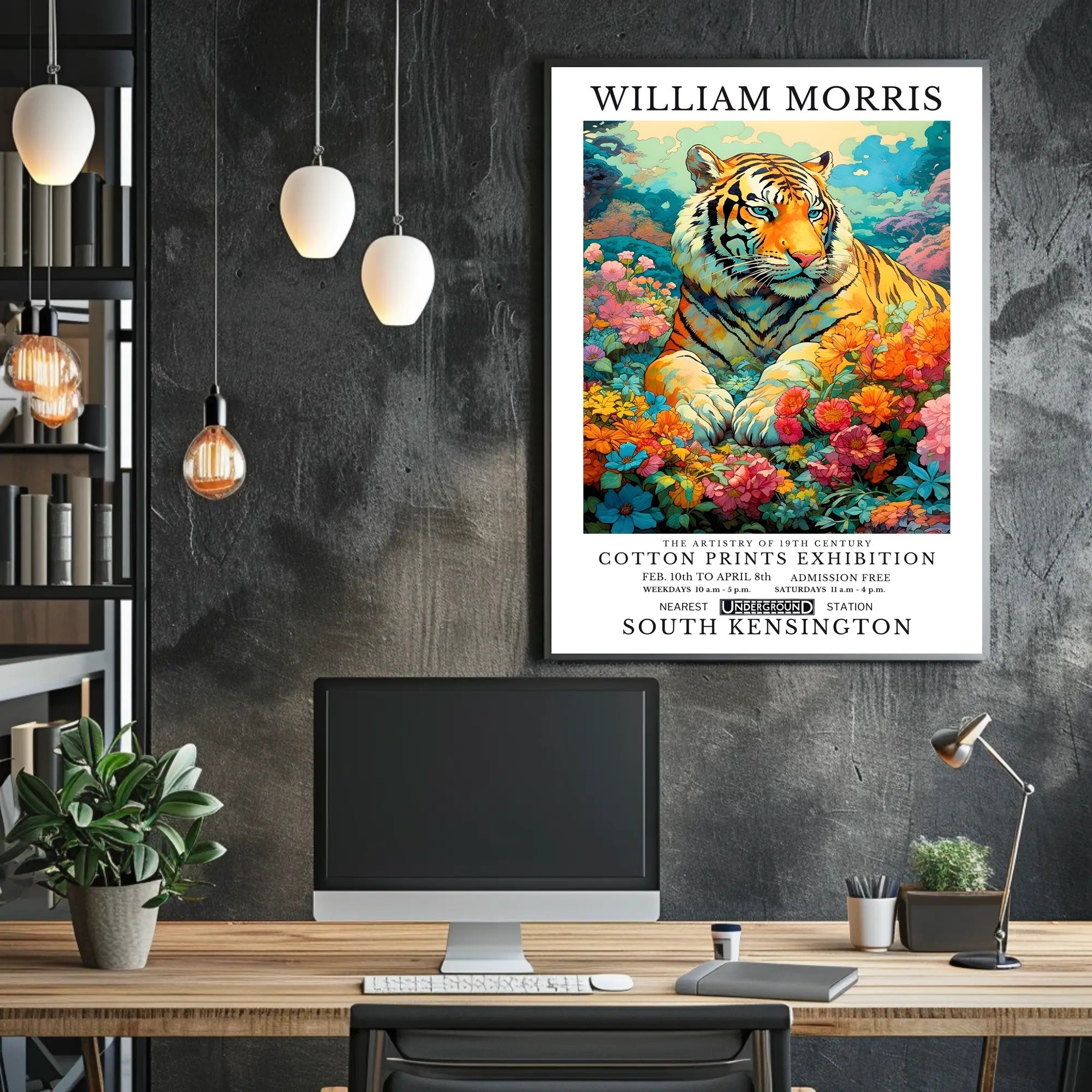 Majestic Tiger in Dreamlike Garden: Abstract or Artistic Poster