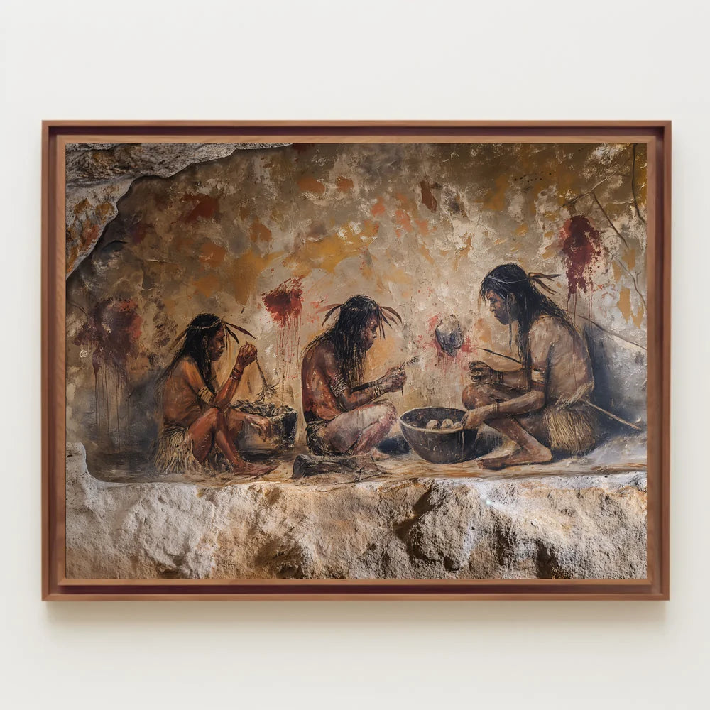 Ancient Cave Art Poster: Prehistoric Communal Scene