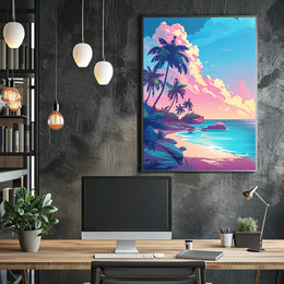 Tropical Sunset Beach Scene Art Poster