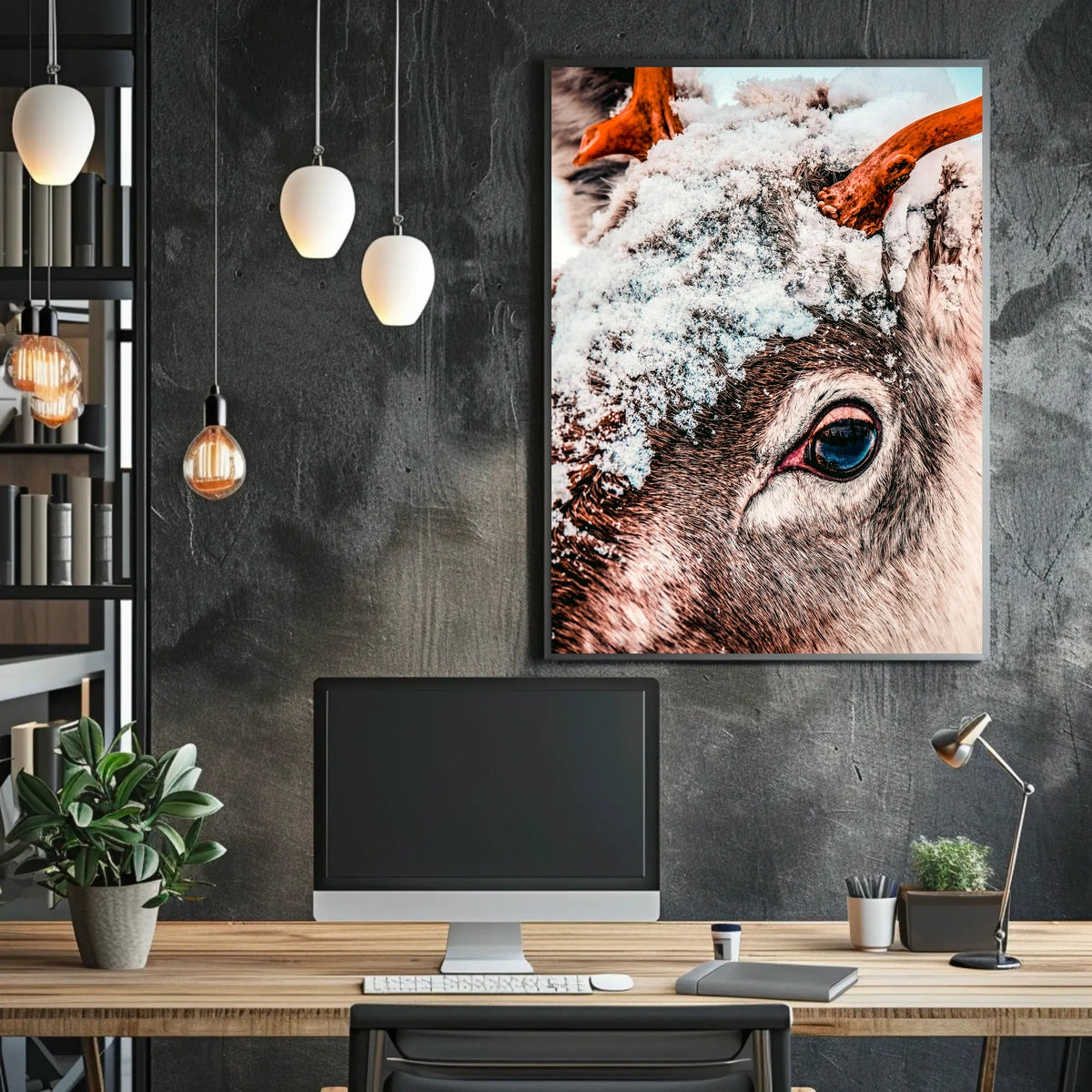 Winter Serenity: Photorealistic Reindeer in Snowy Landscape