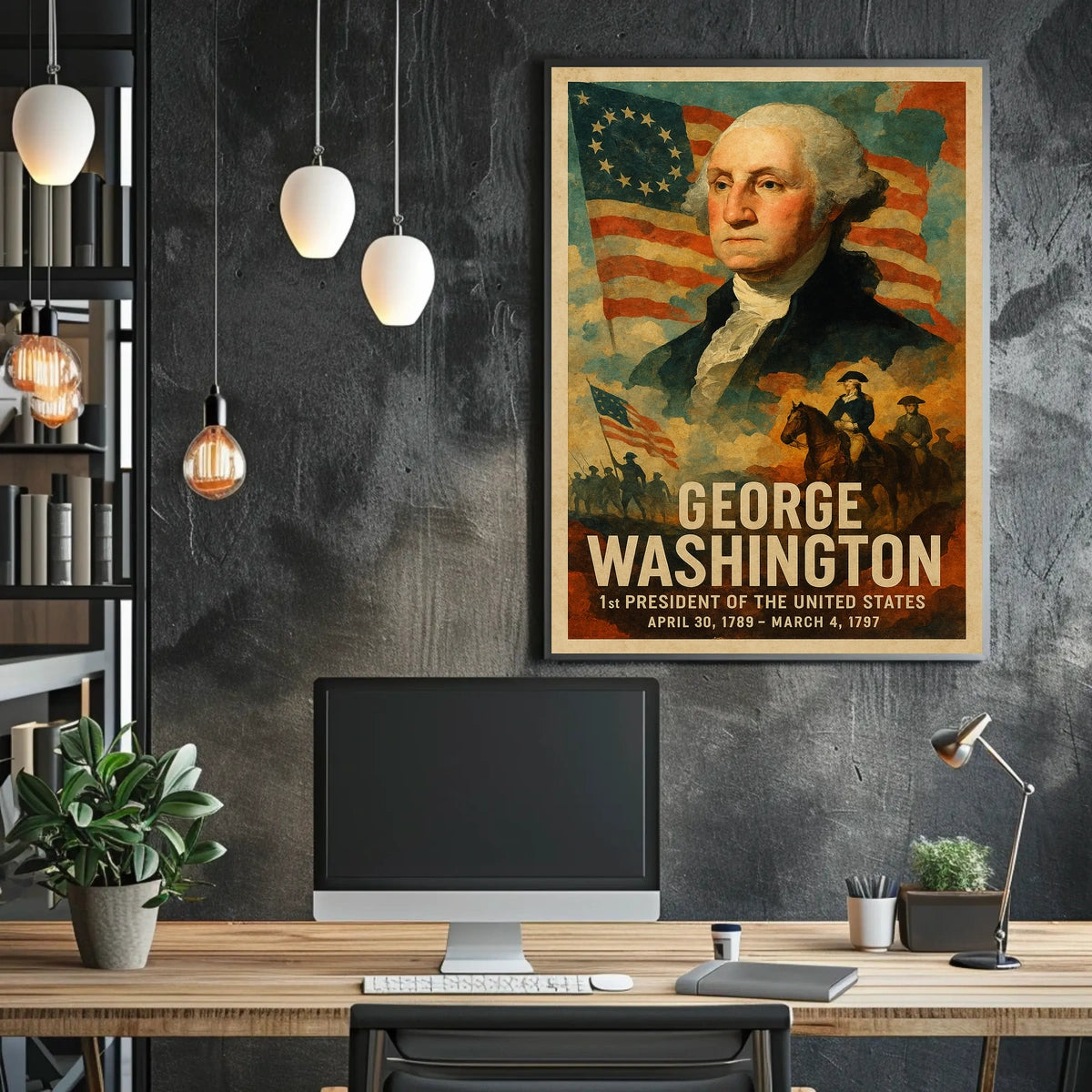 George Washington 1st President of the United States Layered Digital Collage Poster