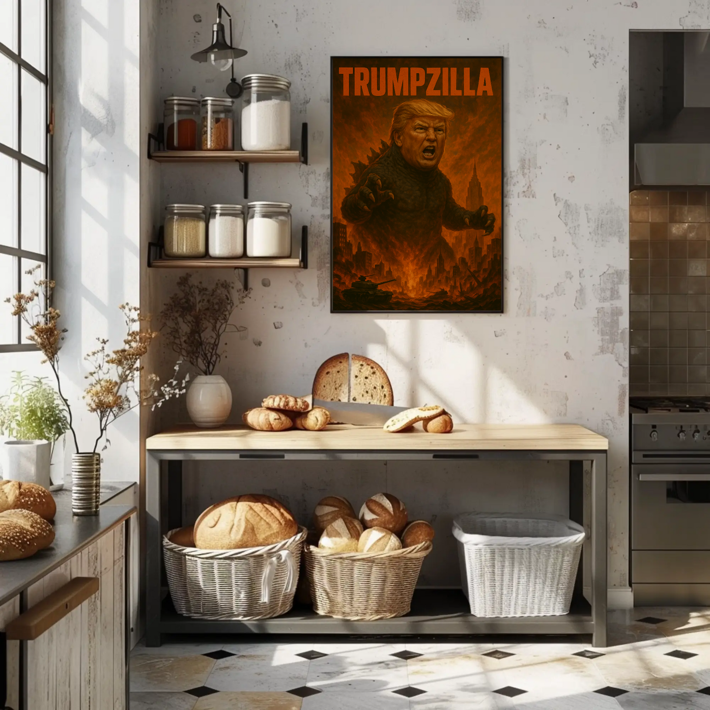 Trumpzilla Parody Vintage Travel Poster Funny Political Art