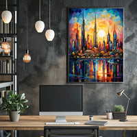 Vibrant Mosaic Cityscape Art Poster Celebrates Urban or Cityscape Poster