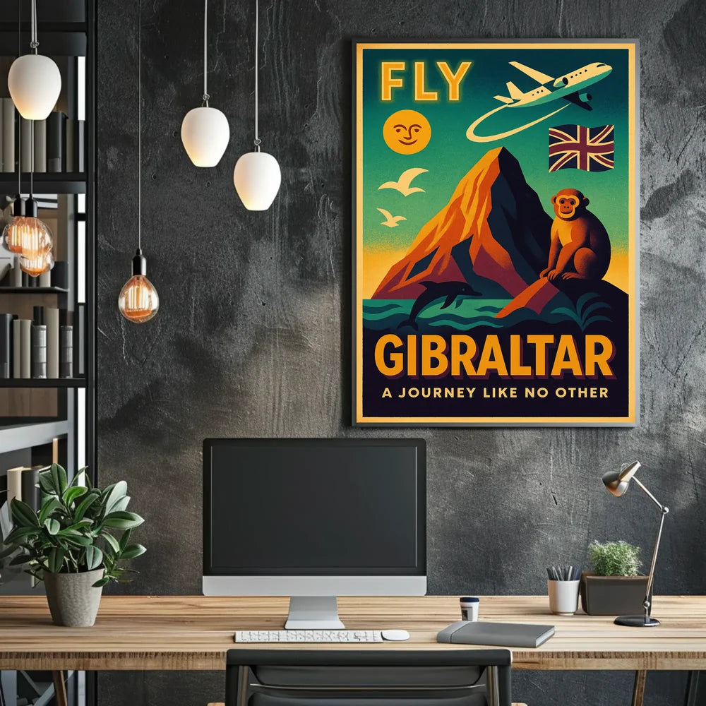 Fly Gibraltar Adventure in Vintage Travel Poster PosterGoat