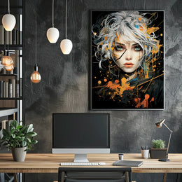 Striking Abstract Portrait with Vibrant Geometric Elements