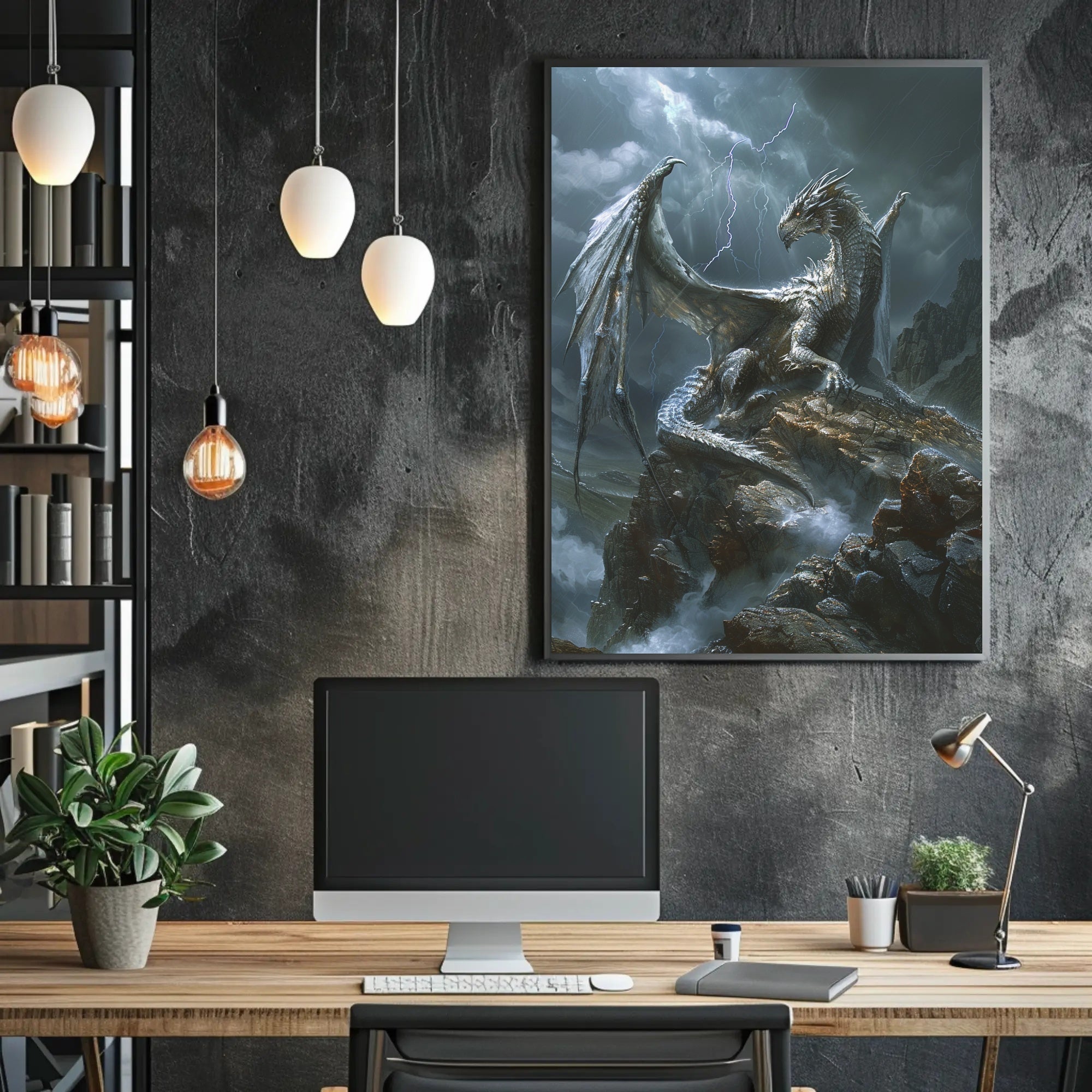Majestic Silver Dragon Fantasy Mythology Poster PosterGoat