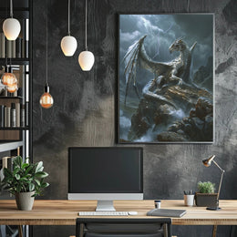 Majestic Silver Dragon Fantasy Mythology Poster PosterGoat
