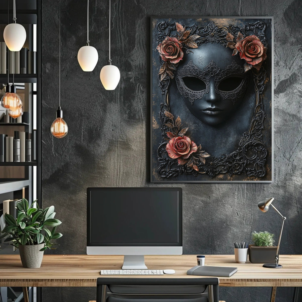 Ornate Black Mask Gothic Artistry Cultural Heritage Poster