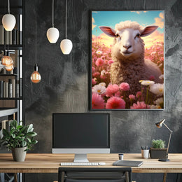 Serene Sheep In Blooming Meadow Poster PosterGoat