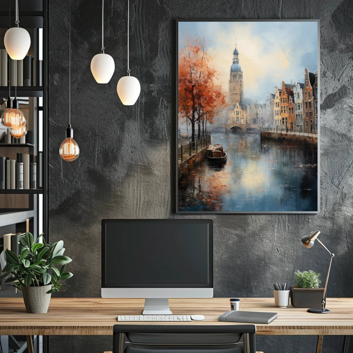 Amsterdam Canal Scene: European Travel Urban or Cityscape Poster