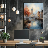 Amsterdam Canal Scene: European Travel Urban or Cityscape Poster