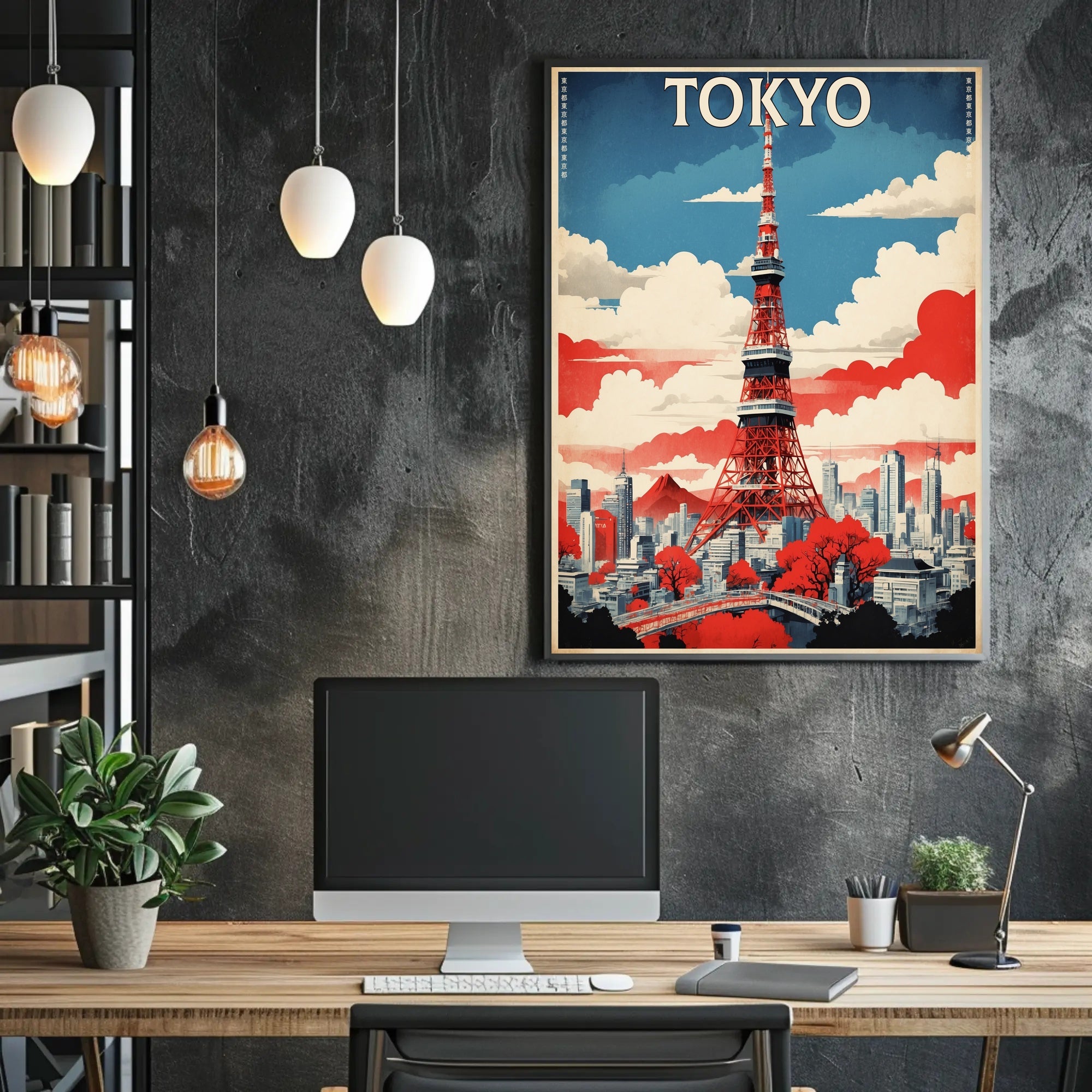 Tokyo Tower Retro-Futuristic Travel Poster