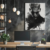 Intense Black and White Brooding Character Poster PosterGoat