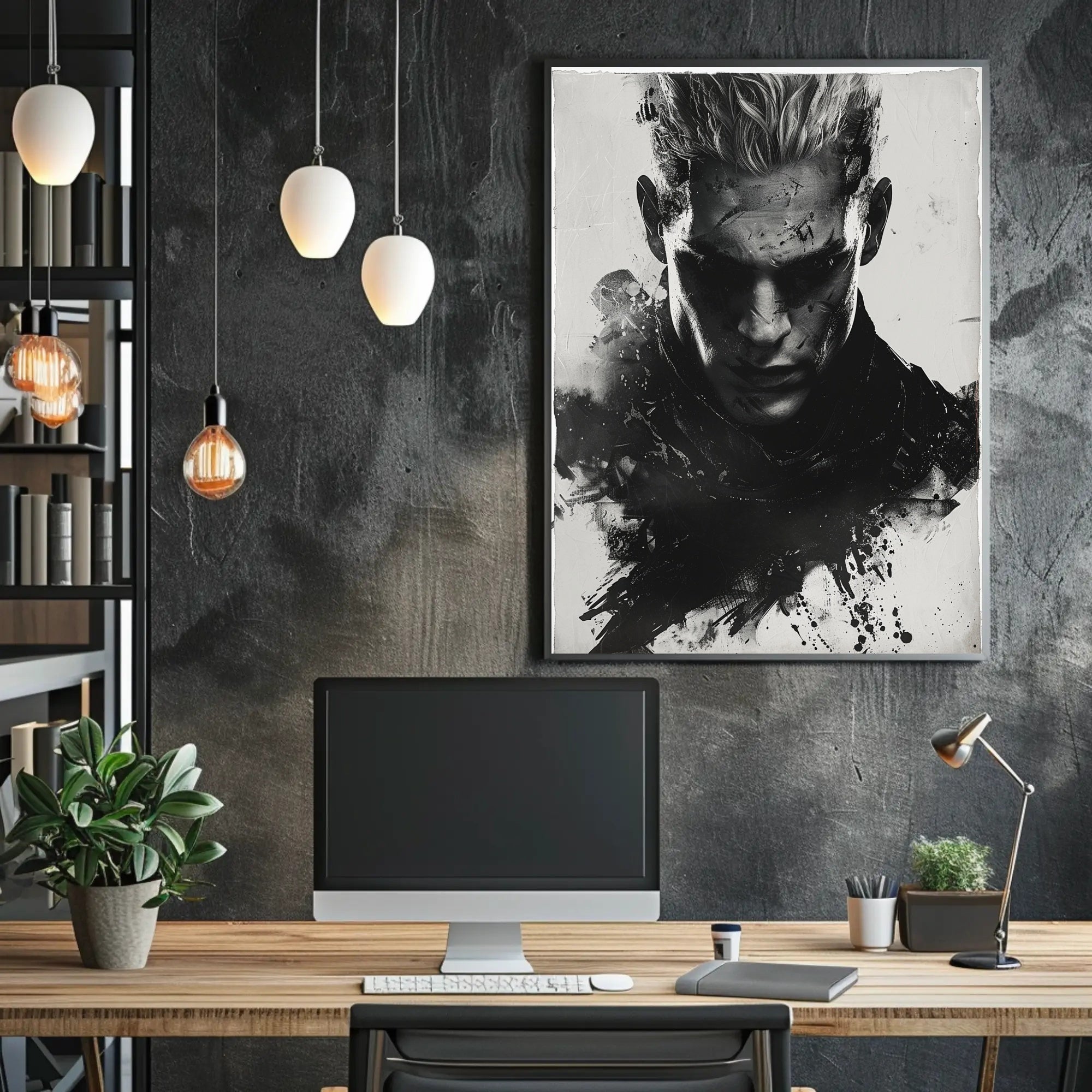 Intense Black and White Brooding Character Poster PosterGoat