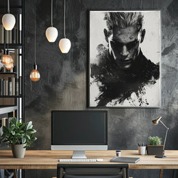 Intense Black and White Brooding Character Poster PosterGoat