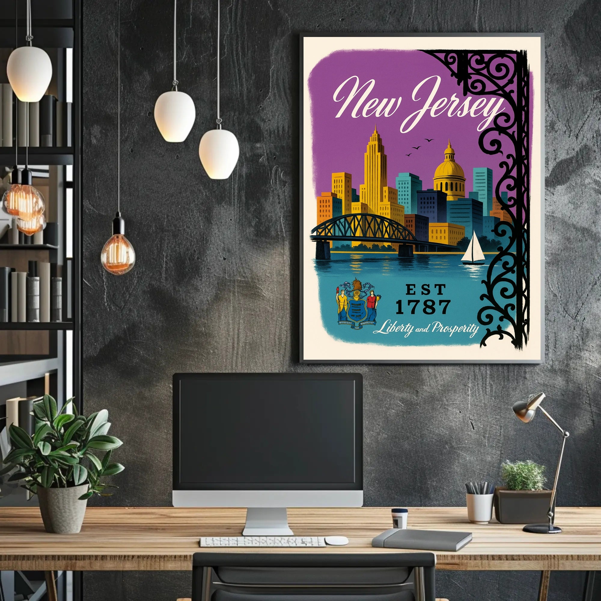New Jersey Skyline Vintage Travel Poster