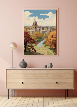 Oxford England Autumn River Campus Travel Poster