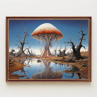 Surreal Mushroom Landscape in a Fantasy or Mythology Poster