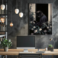 Mysterious Black Cat Window Nightscape Animal Poster PosterGoat