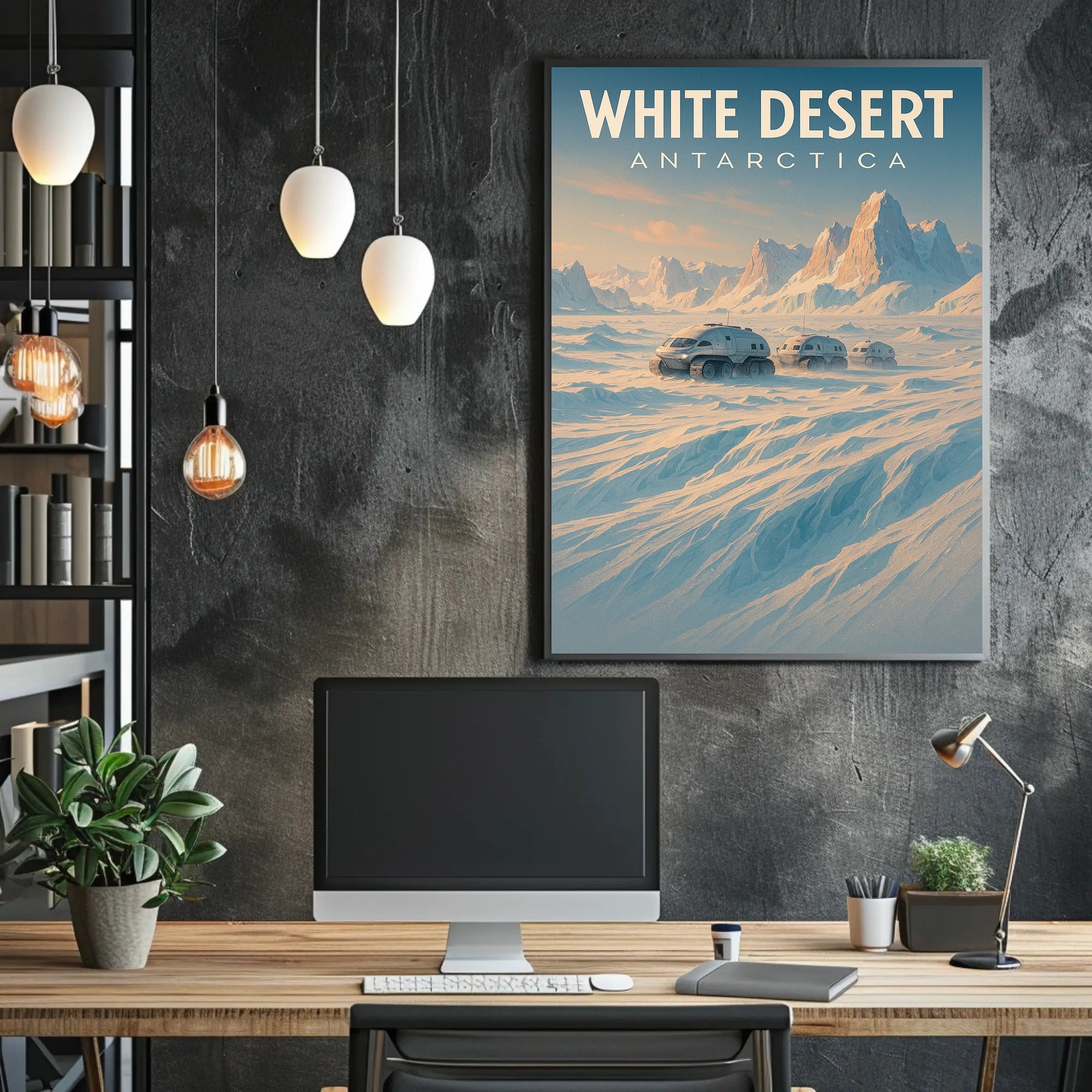 White Desert Futuristic Sci-Fi Travel Poster
