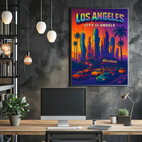 Colorful Los Angeles Skyline Pop Art Urban or Cityscape Poster