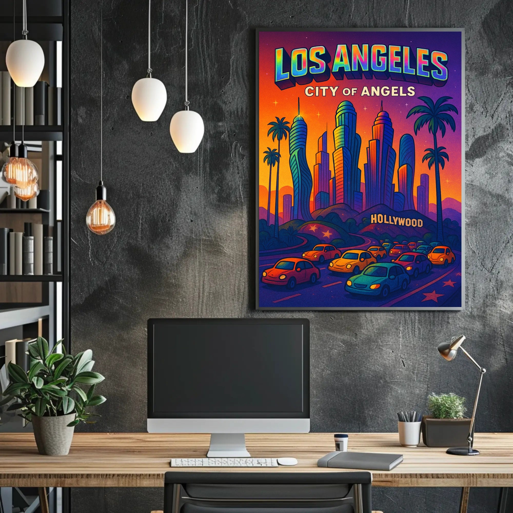 Colorful Los Angeles Skyline Pop Art Urban or Cityscape Poster