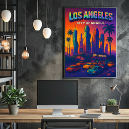 Colorful Los Angeles Skyline Pop Art Urban or Cityscape Poster