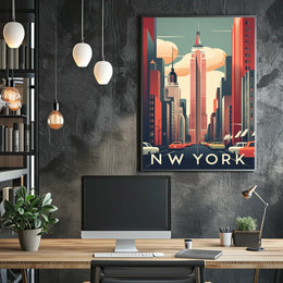 New York City Skyscraper Street Poster Vintage Wall Art
