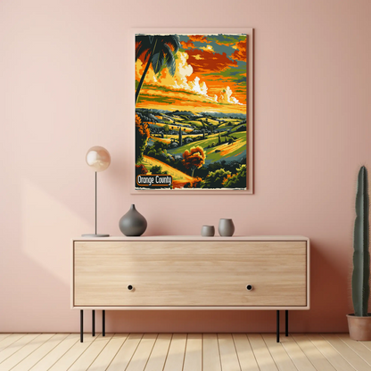 Orange County California Fields Sunset Travel Poster