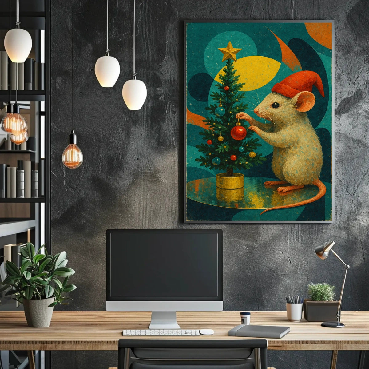Festive Mouse and Christmas Tree Poster