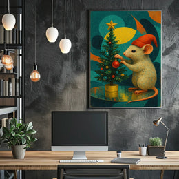 Festive Mouse and Christmas Tree Poster