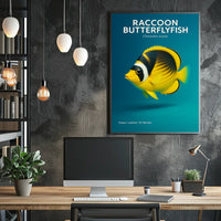 Raccoon Butterflyfish Hyper-realistic 3D Render Poster