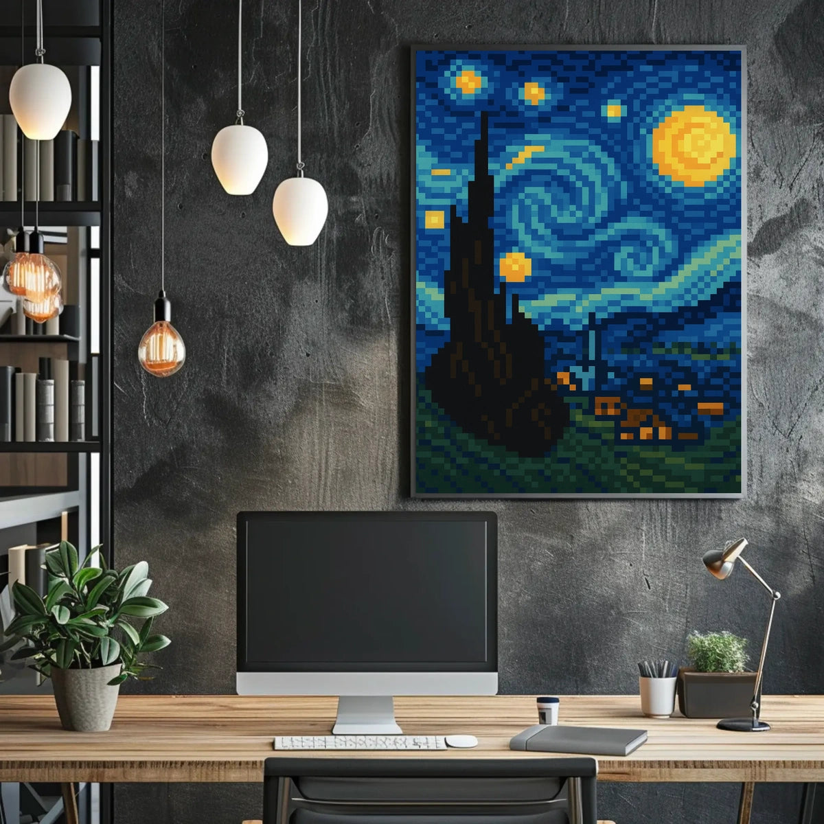 Pixelated Starry Night Poster