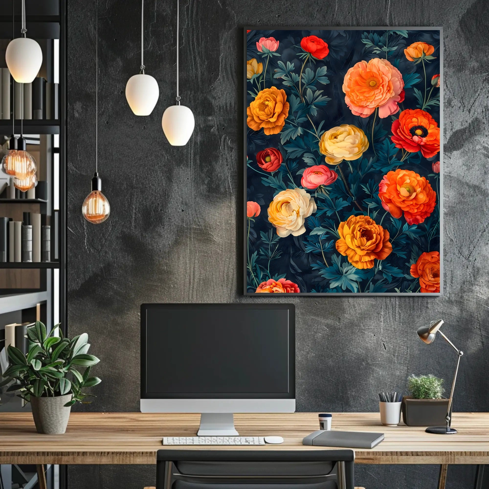 Elegant Floral Artwork on Dark Background - Artistic Poster
