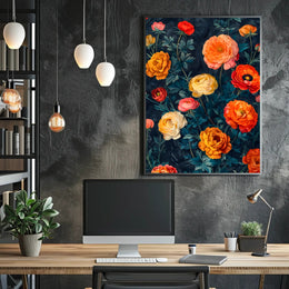 Elegant Floral Artwork on Dark Background - Artistic Poster