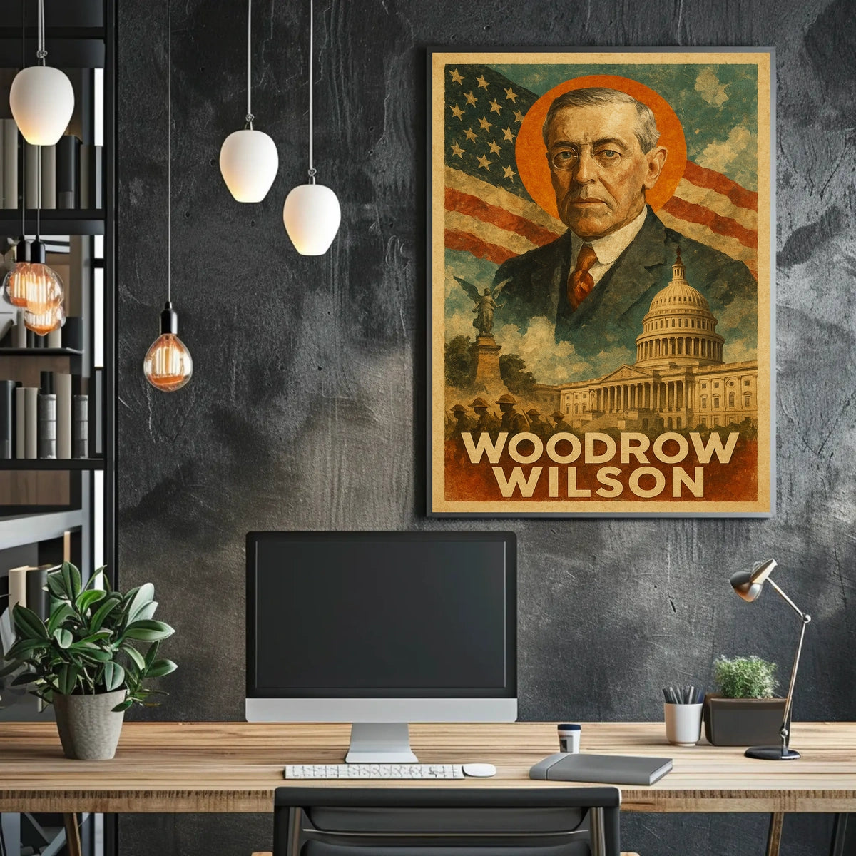 Woodrow Wilson 28th President of the United States Layered Digital Collage Poster