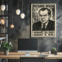 Richard Nixon 37th President of the United States B & W Comic Sketch Poster