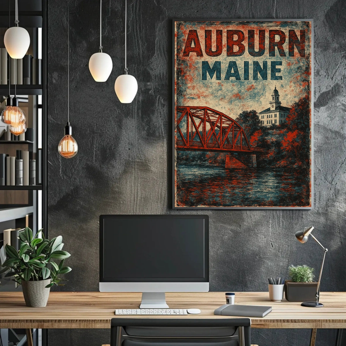 Auburn Maine Cityscape Realism Wanderlust Poster