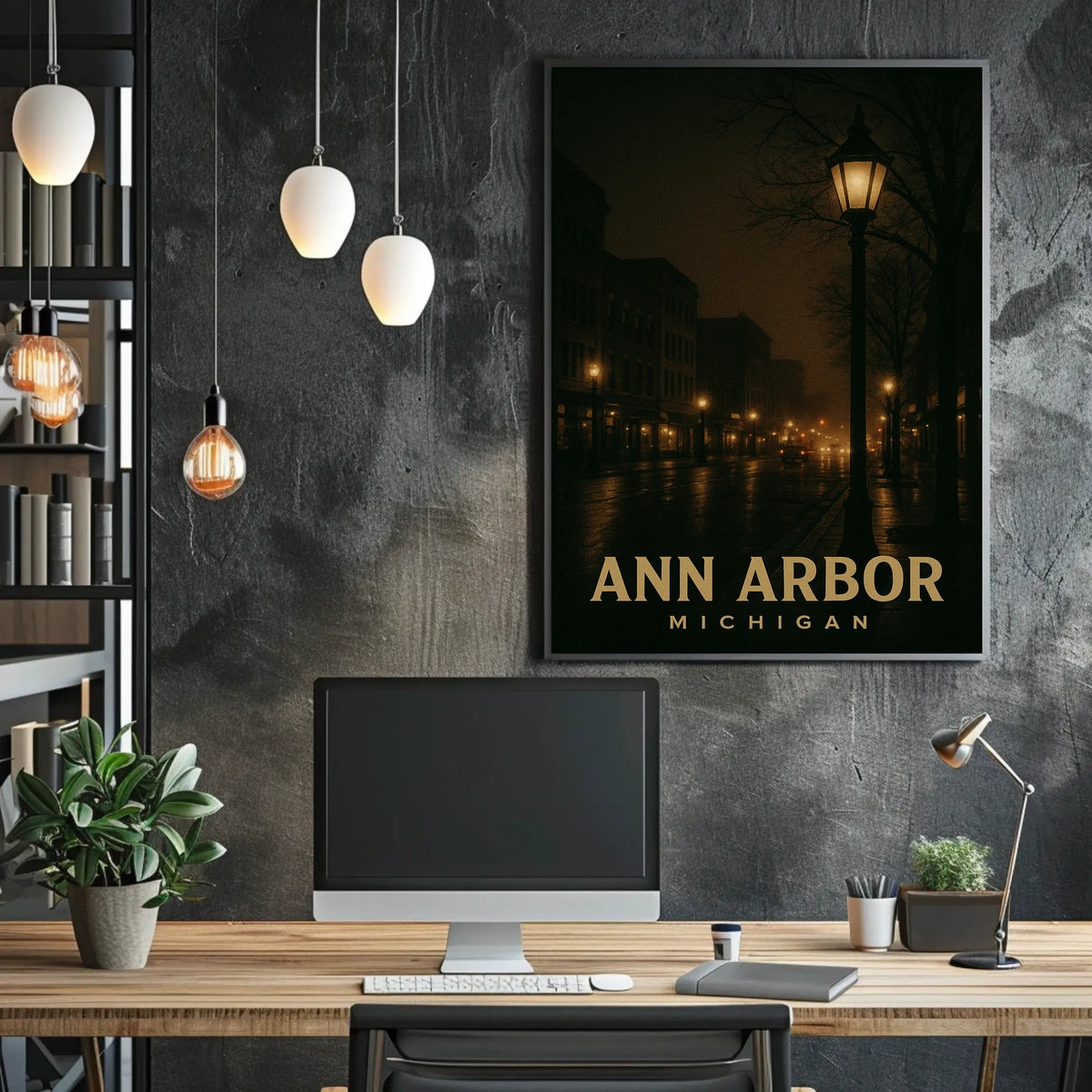 Ann Arbor Night Cityscape Photography Collectors Poster