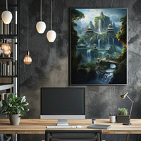 Fantasy Landscape with Pagodas and Waterfalls – Artistic Poster