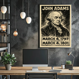 John Adams 2nd President of the United States B & W Comic Sketch Poster