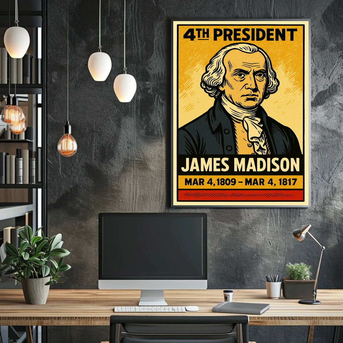 James Madison 4th President of the United States Inked Comic Style Poster