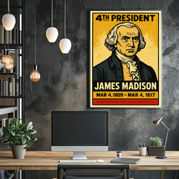 James Madison 4th President of the United States Inked Comic Style Poster